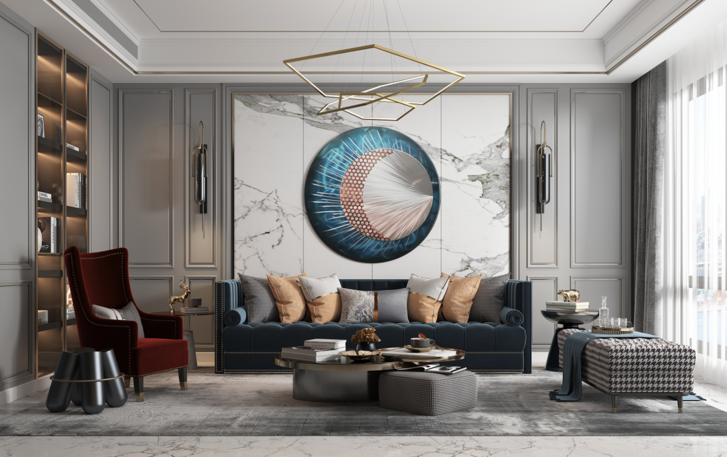 貝加爾灰+魚肚白風(fēng)格墻板效果圖